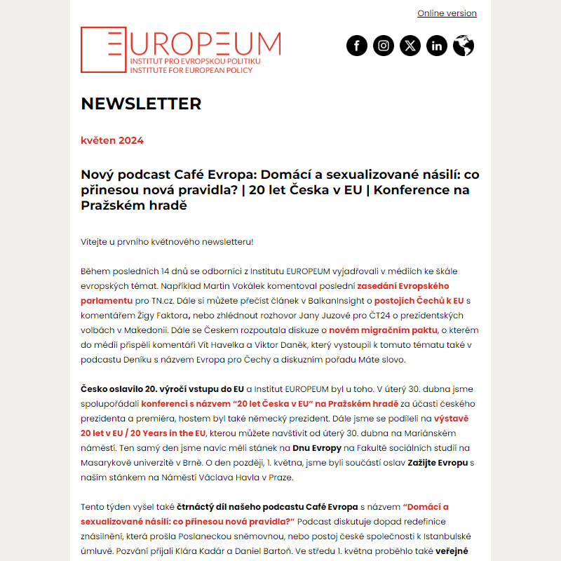 Newsletter: Nový podcast Café Evropa| 20 let Česka v EU