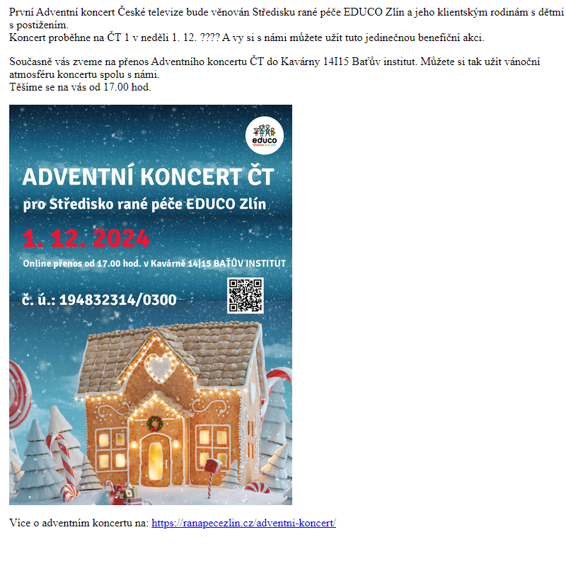 EDUCO - pozvánka na Adventní koncert na ČT