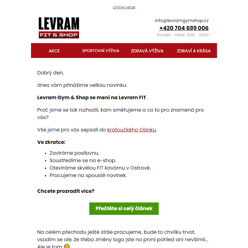 Levram Gym & Shop se mění na Levram Fit – proč a co vás čeká?