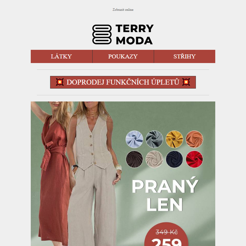 _ Praný len od 259 Kč/m, DOPRODEJ funkčních úpletů od 29 Kč/m a -10 % sleva na letní šaty!