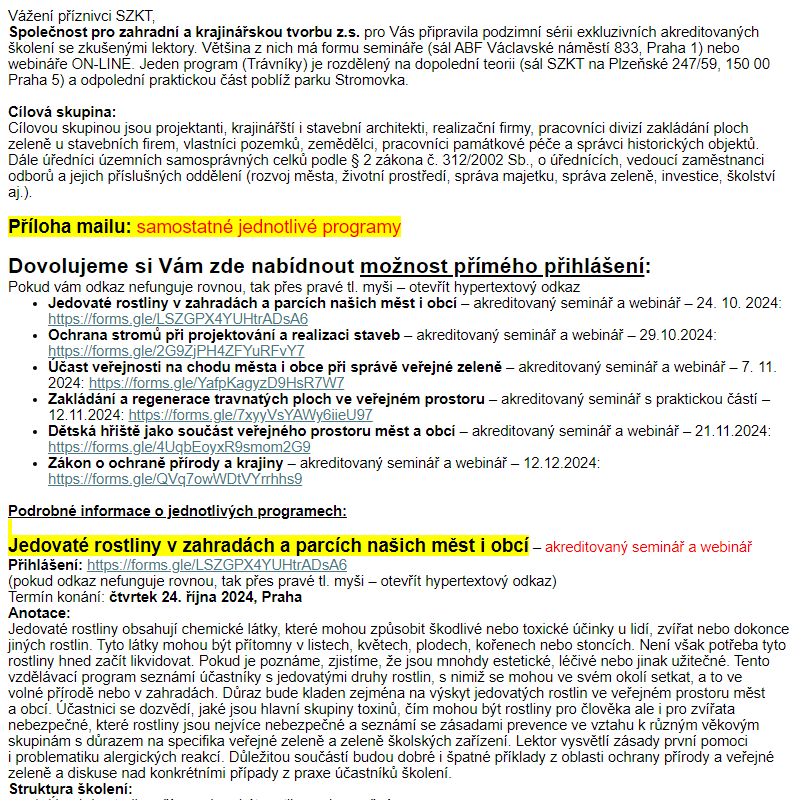 PODZIMNÍ NADÍLKA - Volná místa na akreditovaných školeních od SZKT