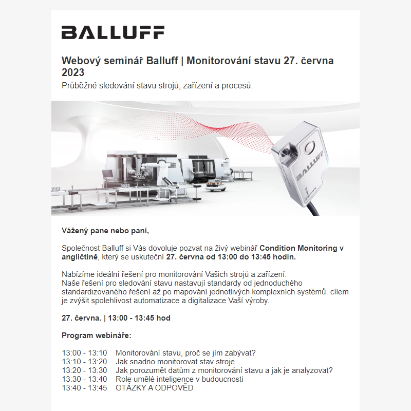 Webový seminář Balluff | Monitorování stavu 27. června