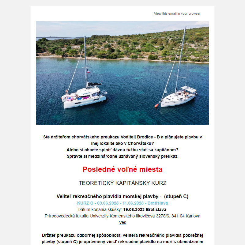 Plánujete plavbu v inej lokalite ako Chorvátsko a máte chorvátsku skipper licenciu? Spravte si slovenskú medzinárodne uznávanú licenciu.