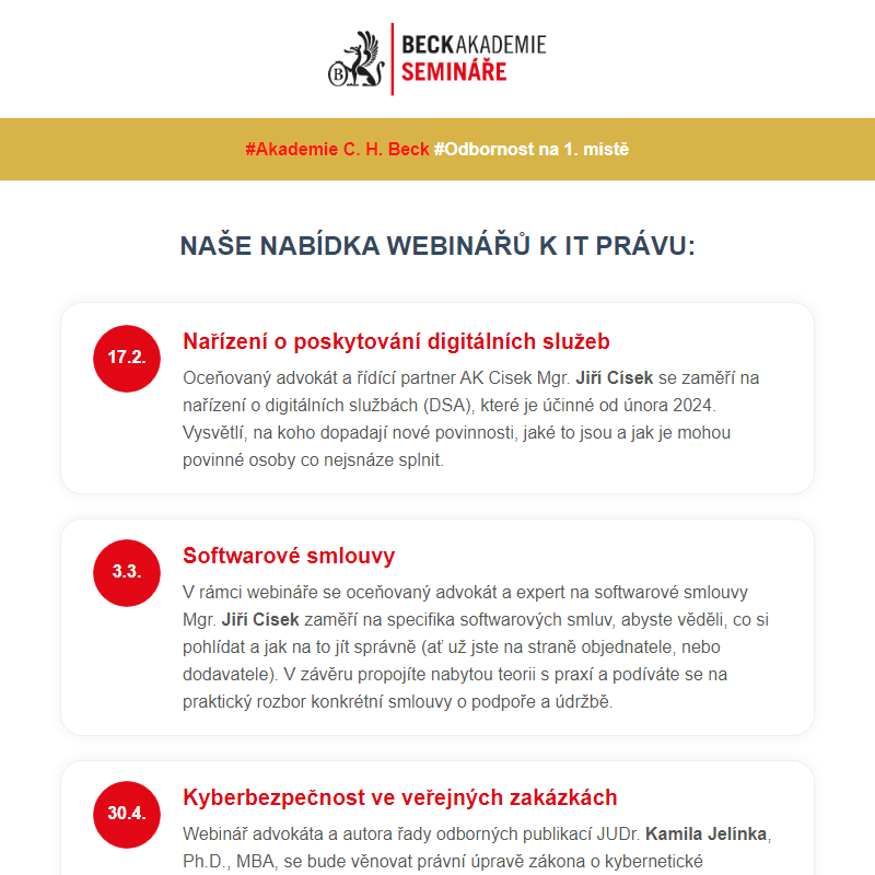 Klíčové webináře k IT právu: DSA již brzy, Kyberbezpečnost nebo AI