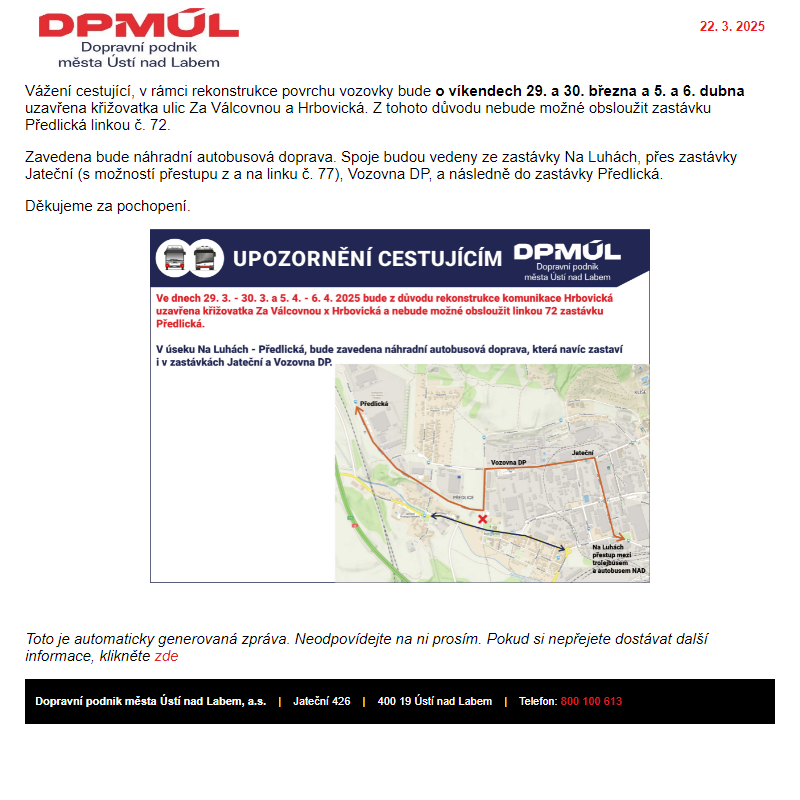 DPmÚL - Rekonstrukce Hrbovické ulice