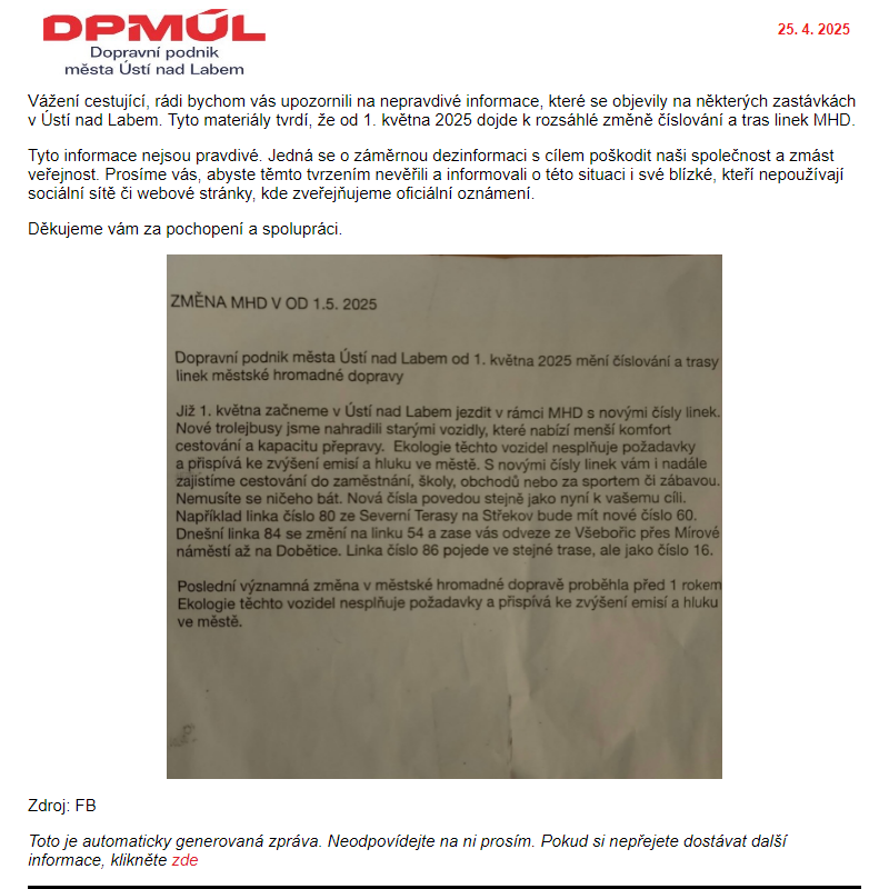 DPmÚL - Nepravdivé informace