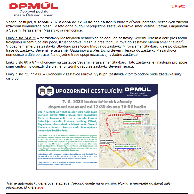 DPmÚL - Běžecké závody „Barvám neutečeš“ na Severní Terase dne 7. 6. 2025