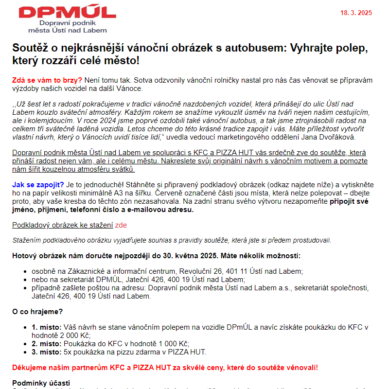 DPmÚL - Soutěž o nejkrásnější vánoční obrázek s autobusem