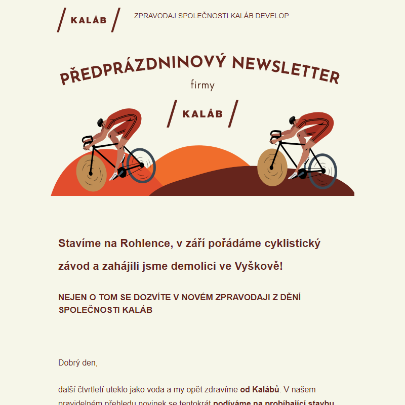 Předprázdninový newsletter firmy KALÁB