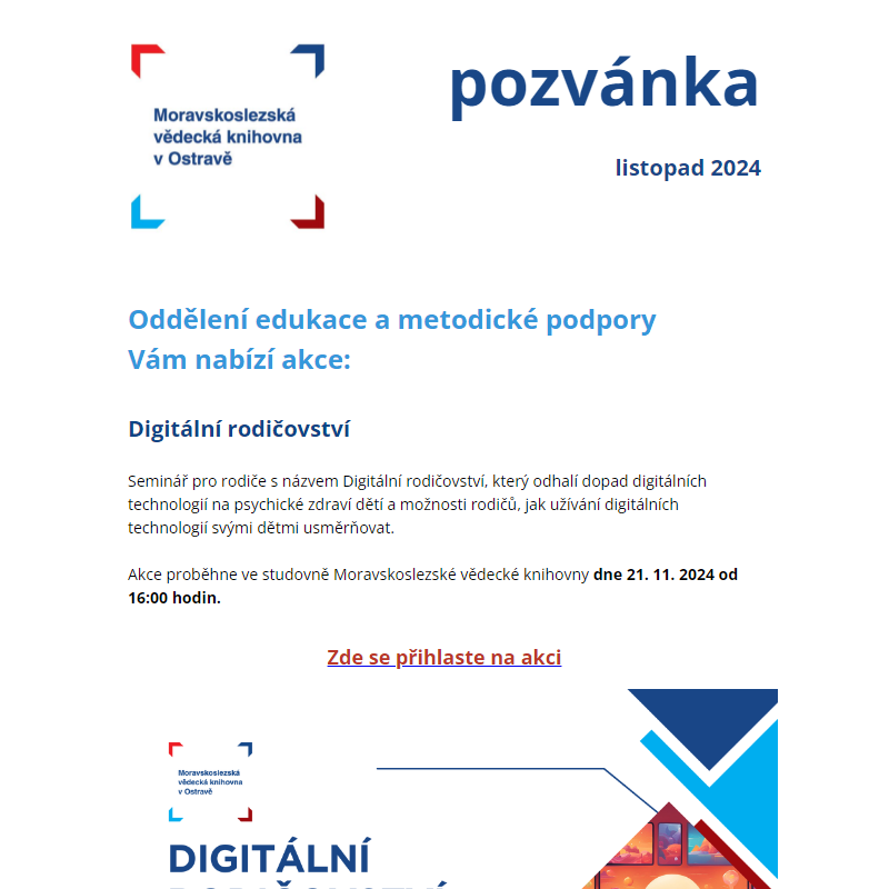 Pozvánka na akce Digitální rodičovství a Brain & Breakfast