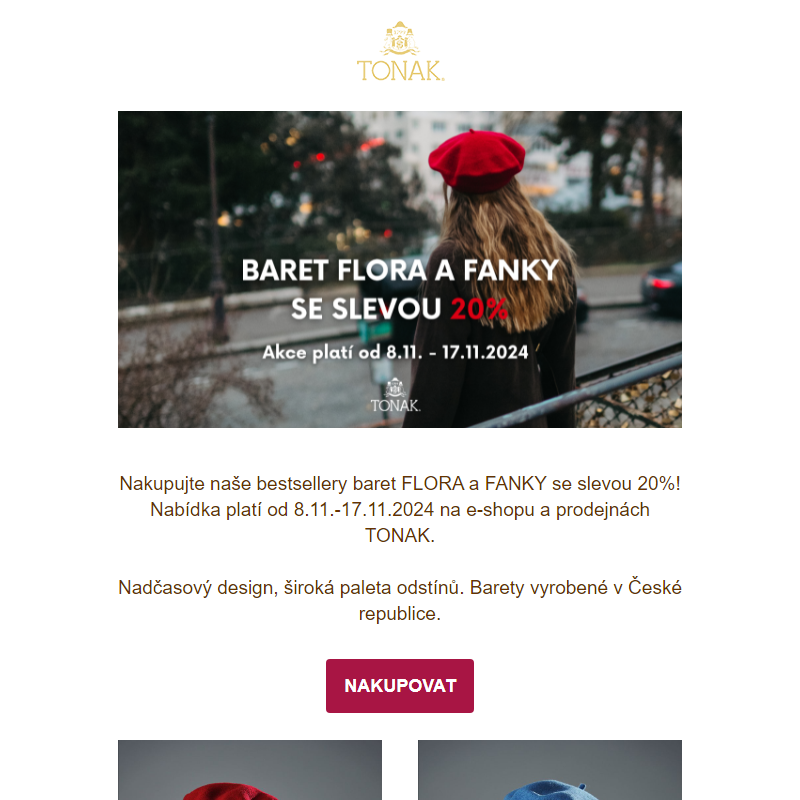 Baret FLORA a FANKY se slevou 20%!