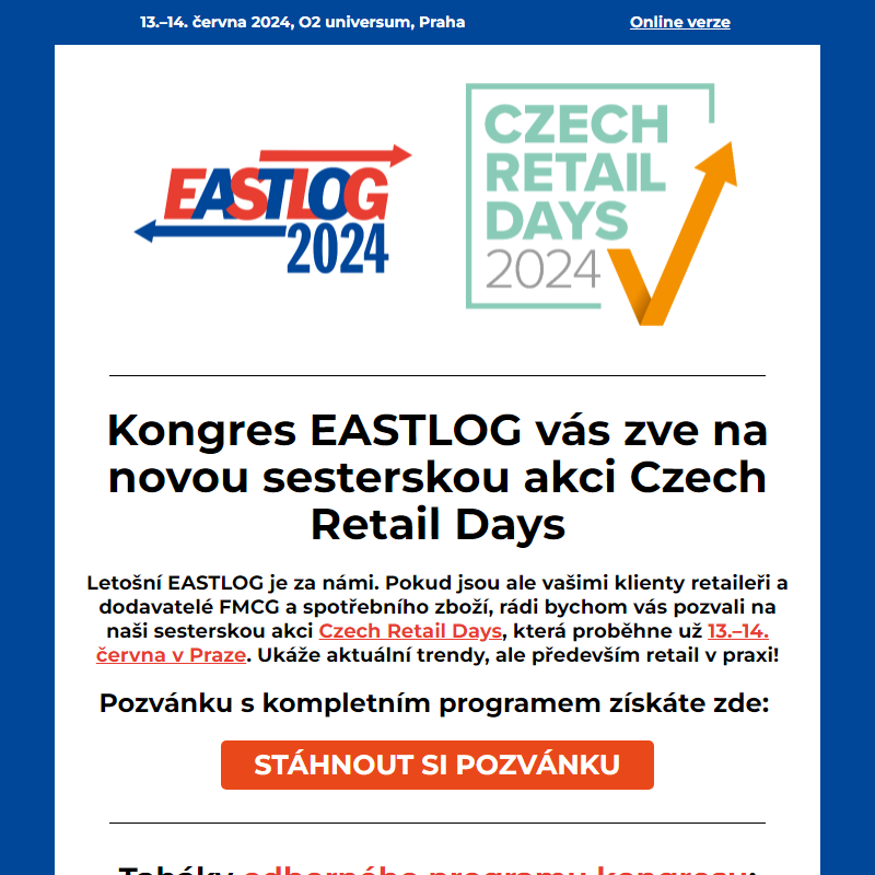 Zveme vás na sesterskou akci Czech Retail Days, která se koná už 13.–14. června