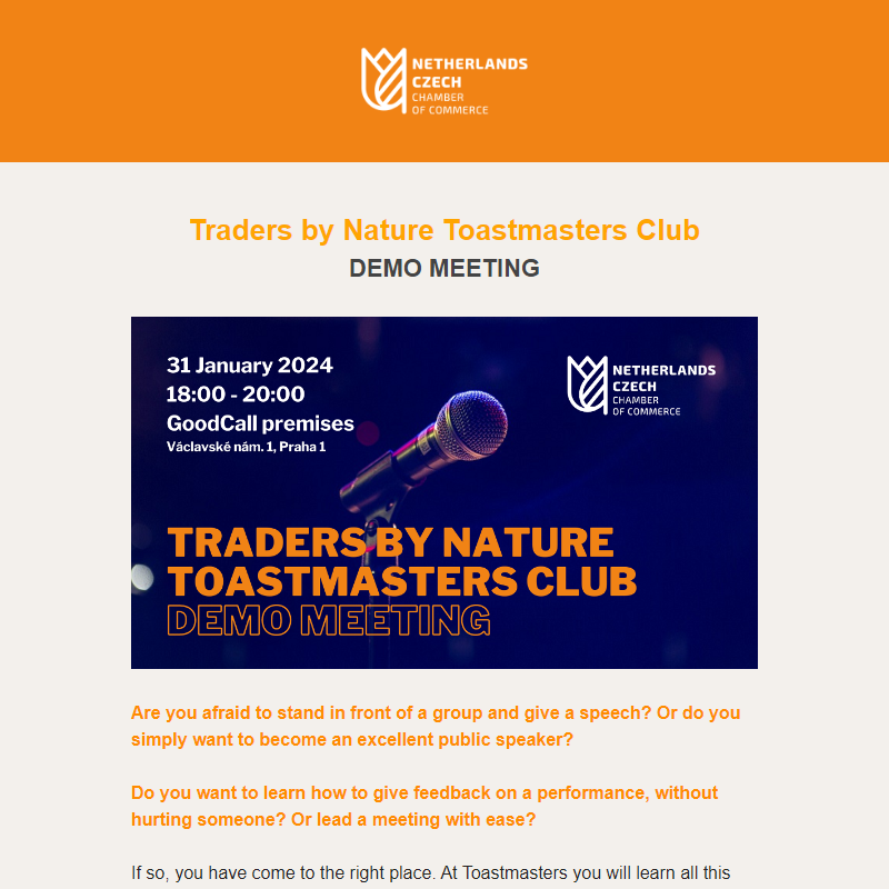 Invitation: Traders by Nature Toastmasters Club - DEMO MEETING | 31 January 2024
