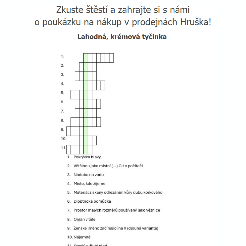 Vylušti jednoduchou křížovku a hraj o poukázku na nákup! __