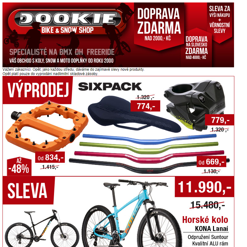 DOOKIE.cz | VÝPRODEJ - SIXPACK až 48% , kola KONA až 23%, přilba ONEAL až -58%
