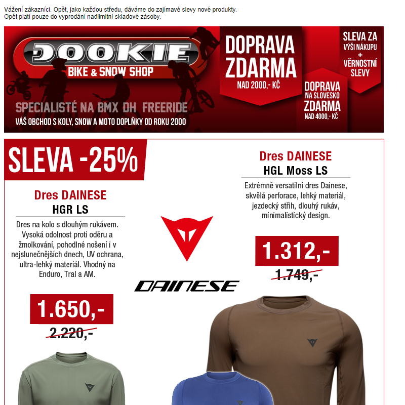 DOOKIE.cz | Sleva na dresy, kraťasy a chrániče DAINESE + Výprodej bot na kolo NORTHWAVE (-33%).