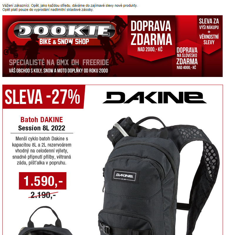 DOOKIE.cz | Sleva až -32% na batohy DAKINE a sleva -30% na BMX řetěz FLY BIKES