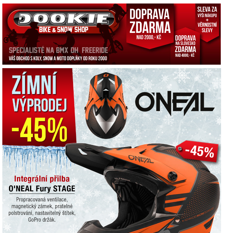 DOOKIE.cz | Výprodej ONEAL - Integrální přilby a dres na kolo se slevou 45 - 50%!