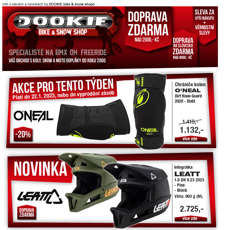 DOOKIE.cz | Akce týdne (kolenní chrániče O´NEAL -20%) Novinky LEATT,  FUNN...