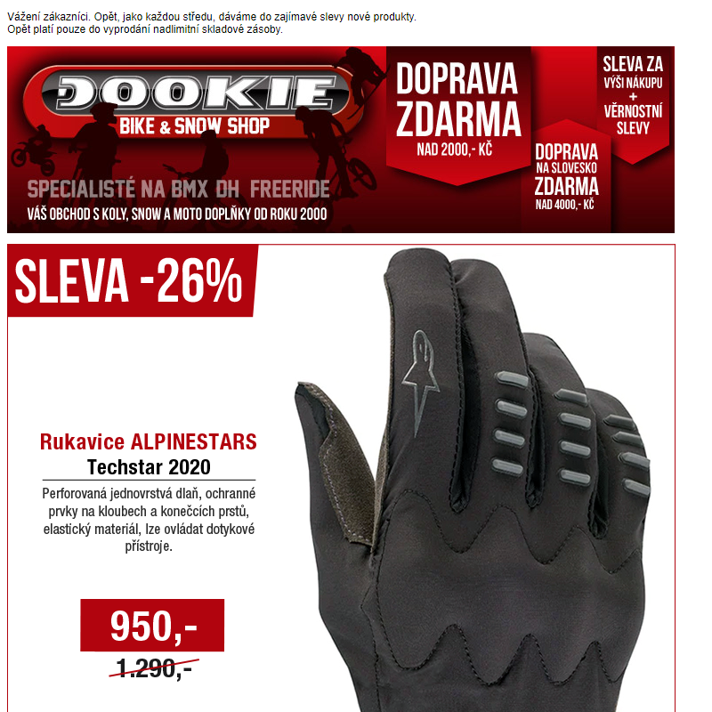 DOOKIE.cz | Slevy na rukavice, chrániče, kalhoty a řídítka až -26% + Hledáme zaměstnance.