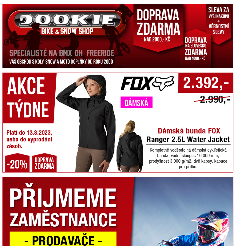 DOOKIE.cz | Akce týdne + Novinky FOX 2024 skladem + Hledáme zaměstnance + Slevy.