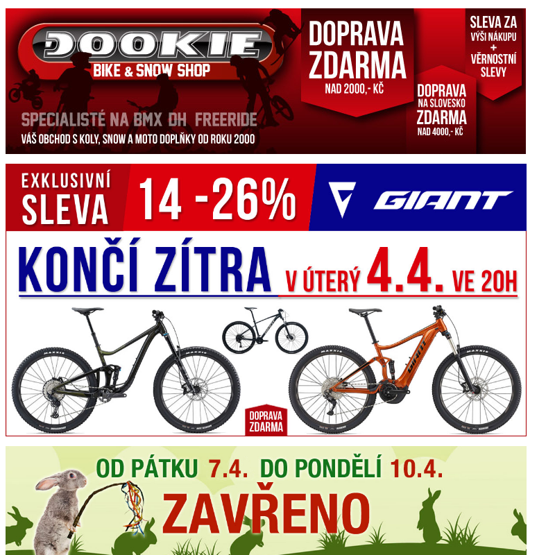 DOOKIE.cz | Exklusivní SLEVA  14 - 26% na kola GIANT. !! KONČÍ ZÍTRA 4.4. v 20:00 !!
