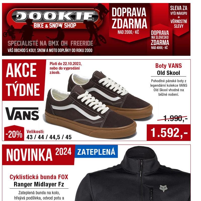 DOOKIE.cz | Akce týdne + Novinky FOX 2024 - Cyklo bundy, zateplené rukavice, dresy a kalhoty.