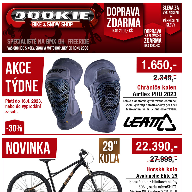 DOOKIE.cz | Akce týdne (chrán. kolen LEATT -30%) VÝPRODEJ O´neal - poslední kusy, super ceny