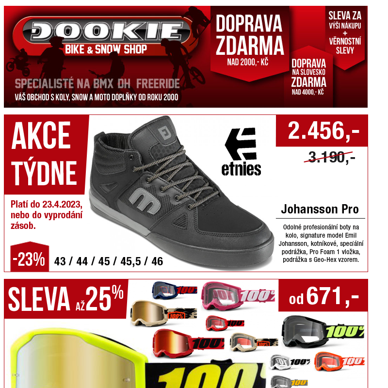 DOOKIE.cz | Akce týdne (Boty Etnies -23%) + SLEVY brýlí 100% + Novinky Osprey, Spank a Relax 2023
