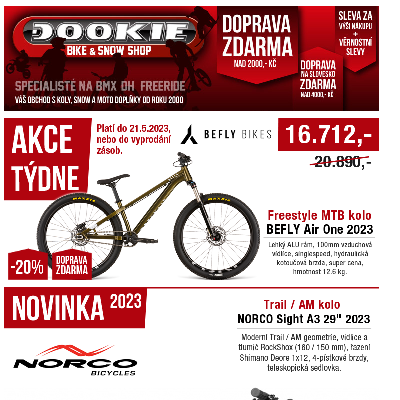DOOKIE.cz | Akce týdne + Novinky FOX 2023 + Nová Trail / AM kola NORCO & GT 2023