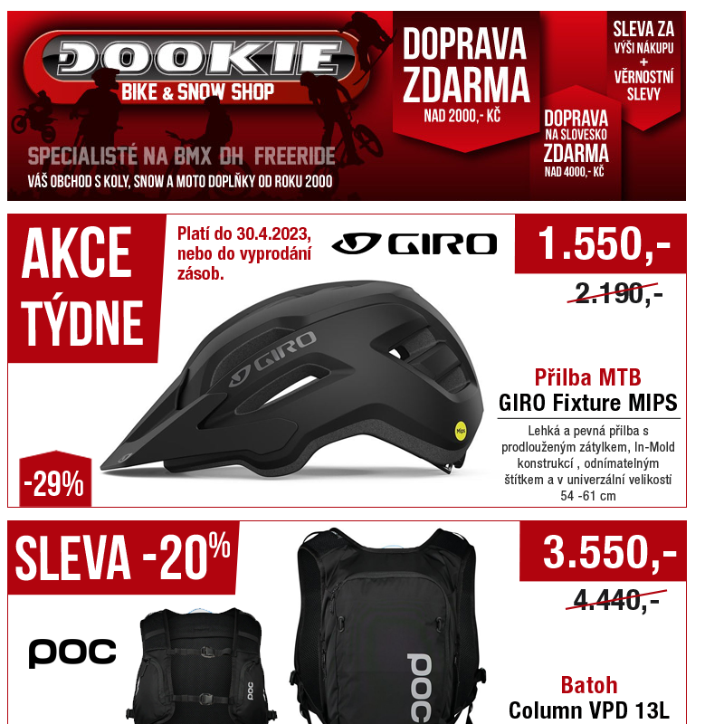DOOKIE.cz | Akce týdne + Výprodej O´NEAL až -52% + Novinky Dartmoor, Alpinestars, R2 a 100%.