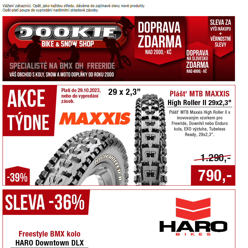 DOOKIE.cz | Akce týdne + BMX Kola HARO se slevou -36% + Novinky FOX 2024 a další slevy.