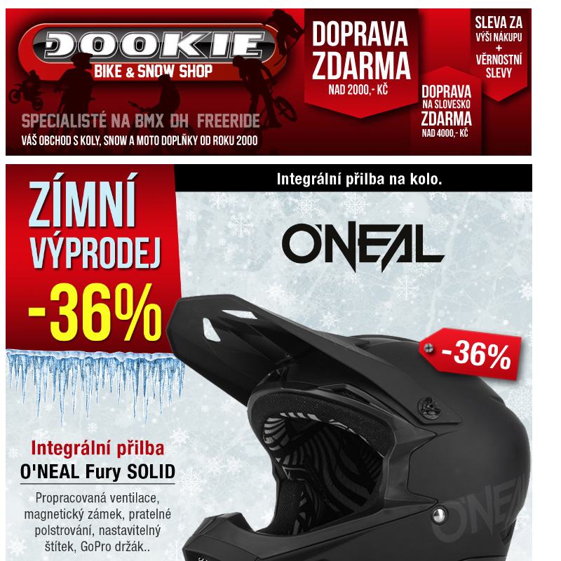 DOOKIE.cz | Sleva -36% na integrální přilbu ONEAL + Slevy -32% na MX a MTB brýle 100%.