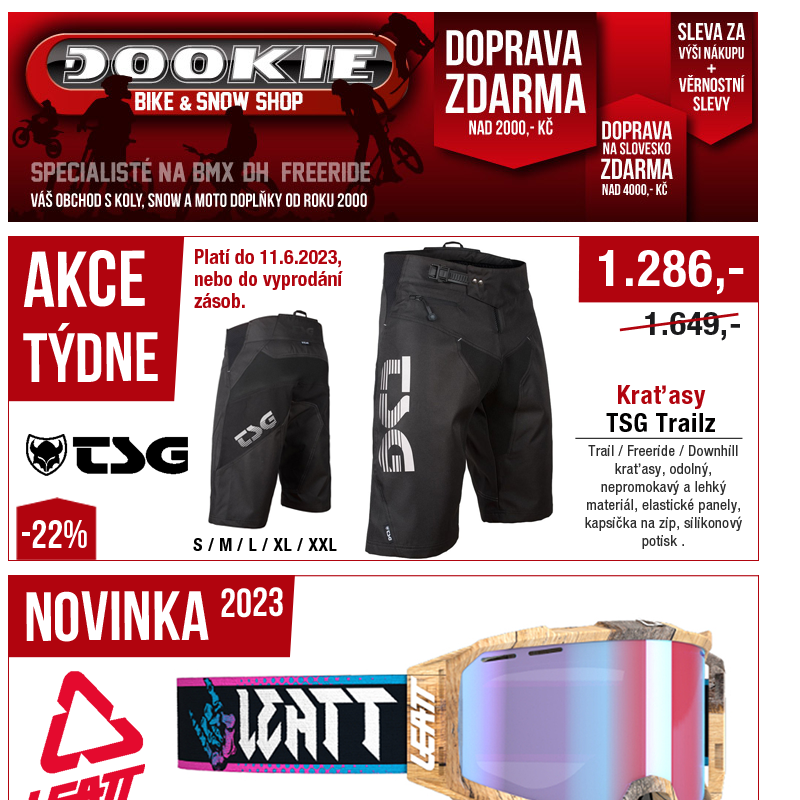 DOOKIE.cz | Akce týden: Sleva 22% na šortky TSG + Novinky LEATT, ONEUP a VANS + Slevy FOX