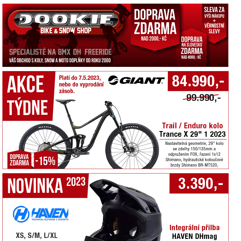 DOOKIE.cz | Akce týdne + Výprodej přileb O´NEAL až -66% + Sleva -20% na pláště + Novinky Haven.