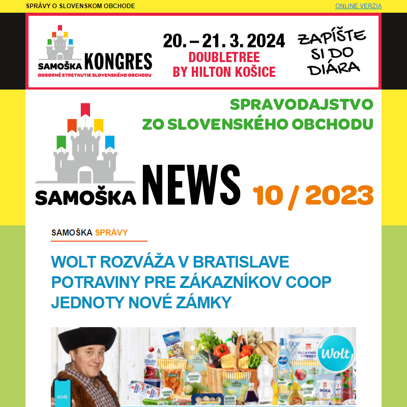 10/2023: Wolt rozváža v Bratislave potraviny pre zákazníkov Coop Jednoty Nové Zámky... a ďalšie správy