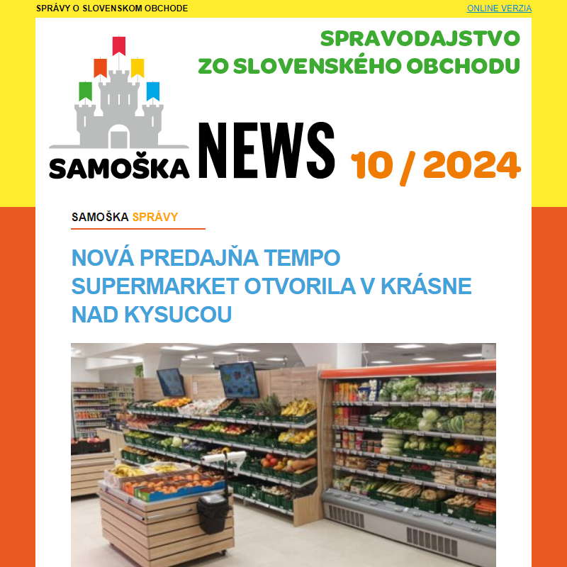 10/2024: Nová predajňa Tempo supermarket otvorila v Krásne nad Kysucou... a ďalšie správy