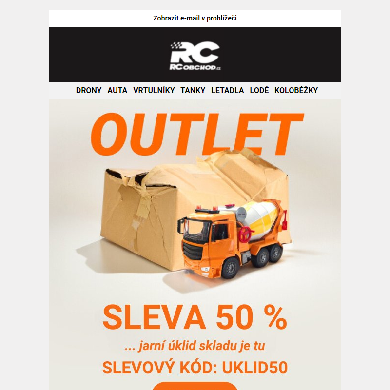 Dodatečná SLEVA 50 % na RC modely.