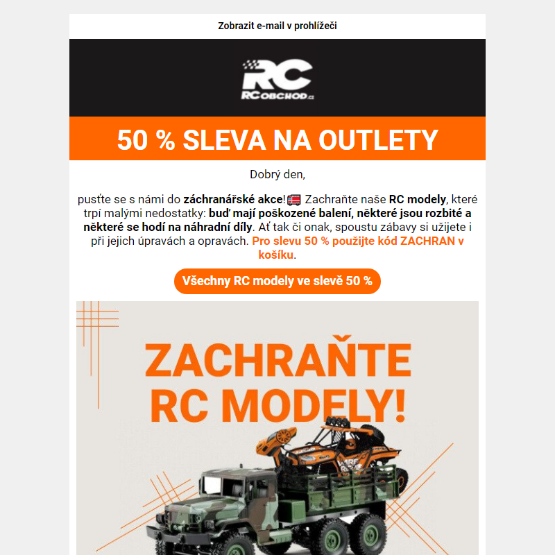 Sleva 50 % na Outlet RC modely._