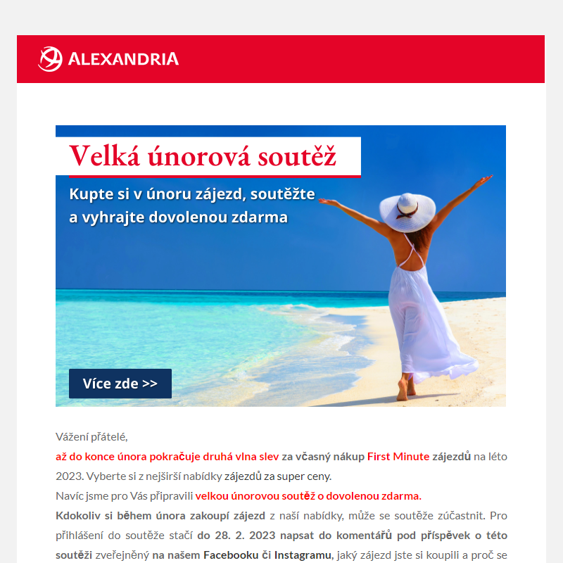 Velká únorová soutěž o dovolenou zdarma - CK Alexandria