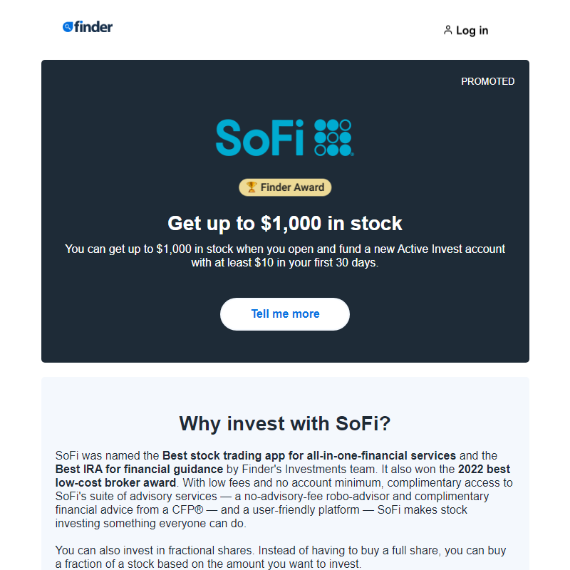 Get up to $1,000 in stock _ with SoFi Invest