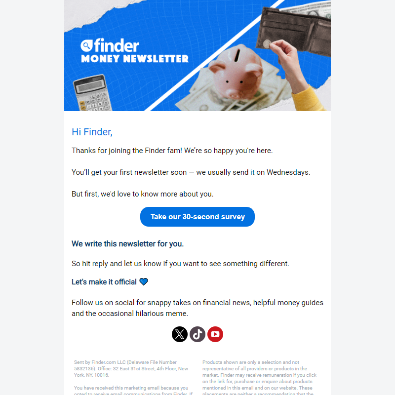 _ Welcome to the Finder money newsletter! 