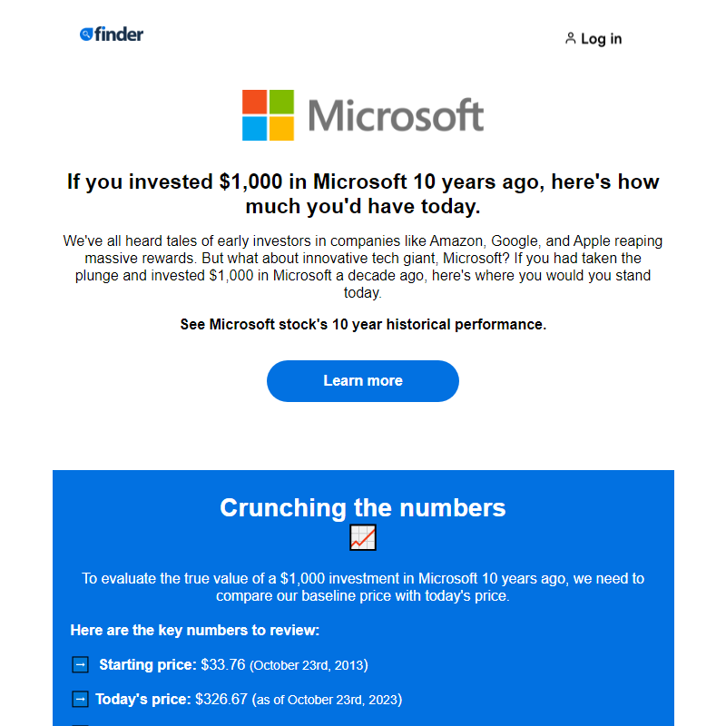 How much money you'd have if you invested in Microsoft 10 years ago