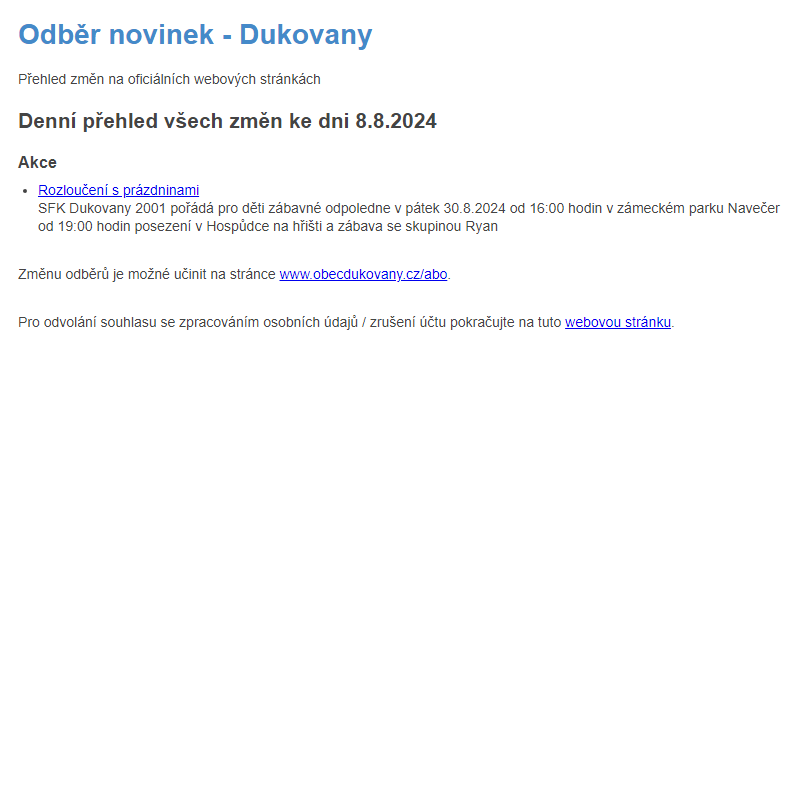 Odběr novinek ze dne 8.8.2024