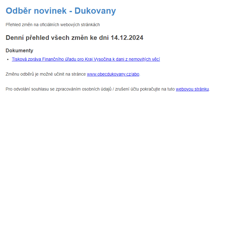 Odběr novinek ze dne 14.12.2024