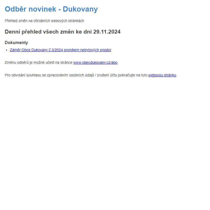 Odběr novinek ze dne 29.11.2024