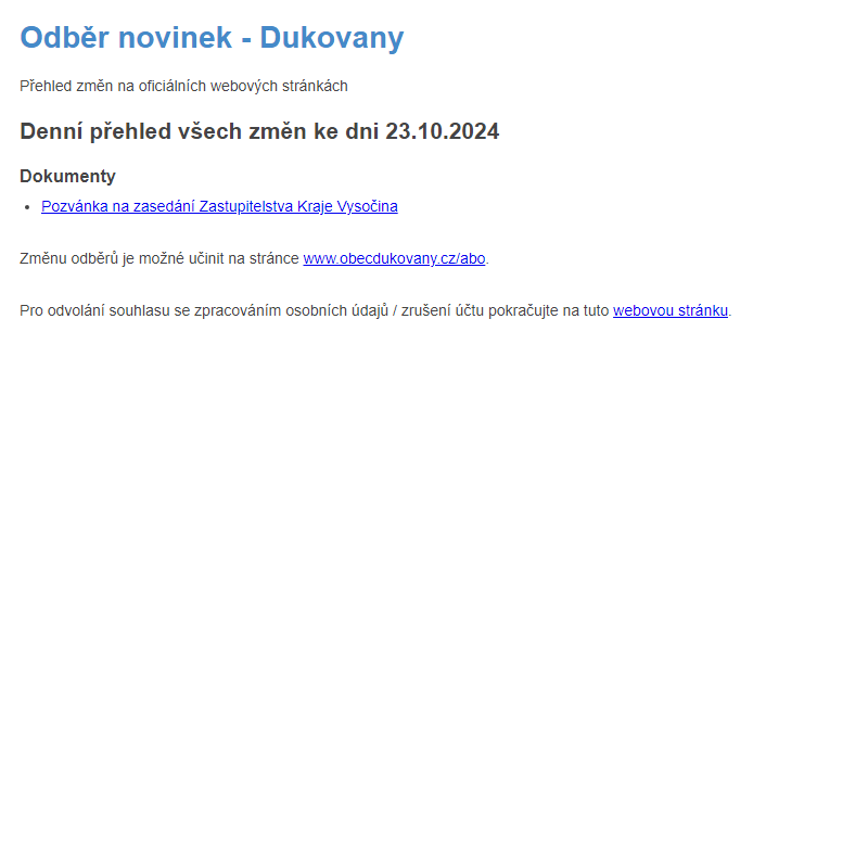 Odběr novinek ze dne 23.10.2024