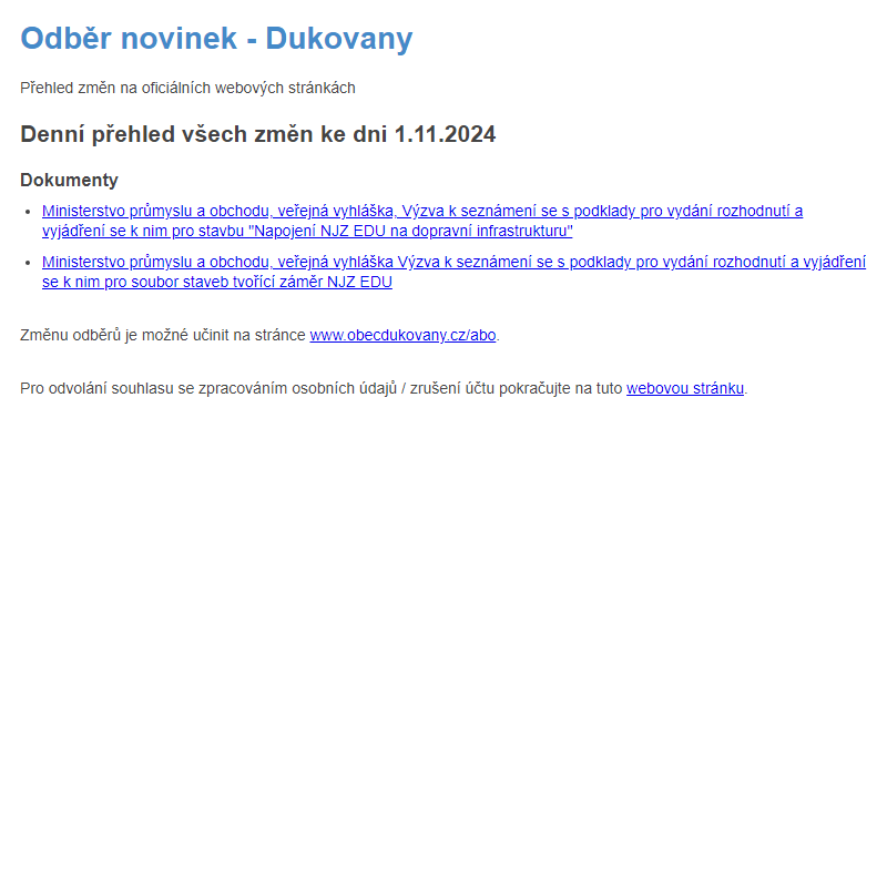 Odběr novinek ze dne 1.11.2024