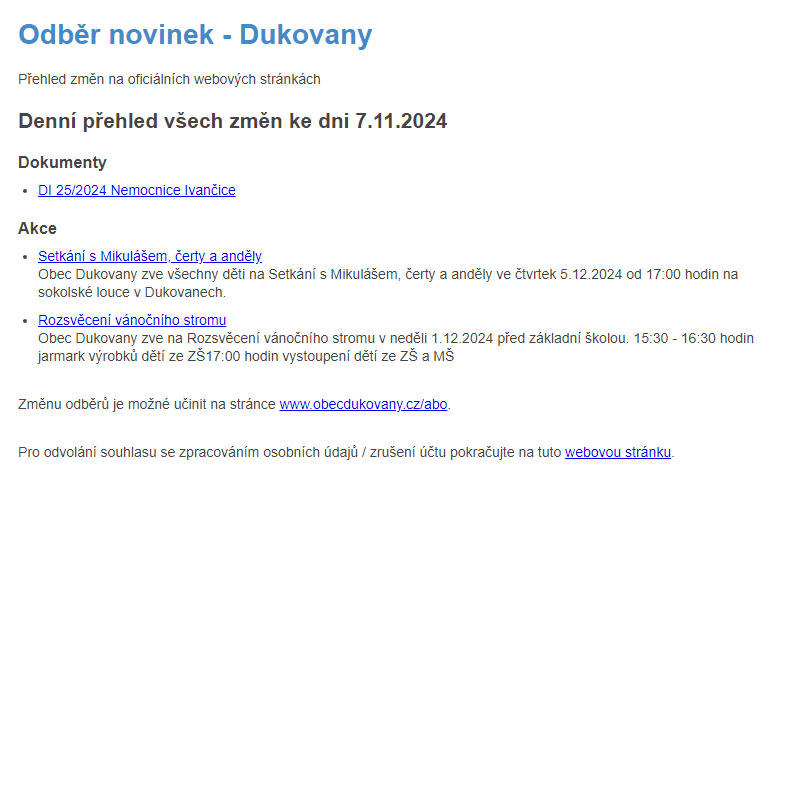 Odběr novinek ze dne 7.11.2024