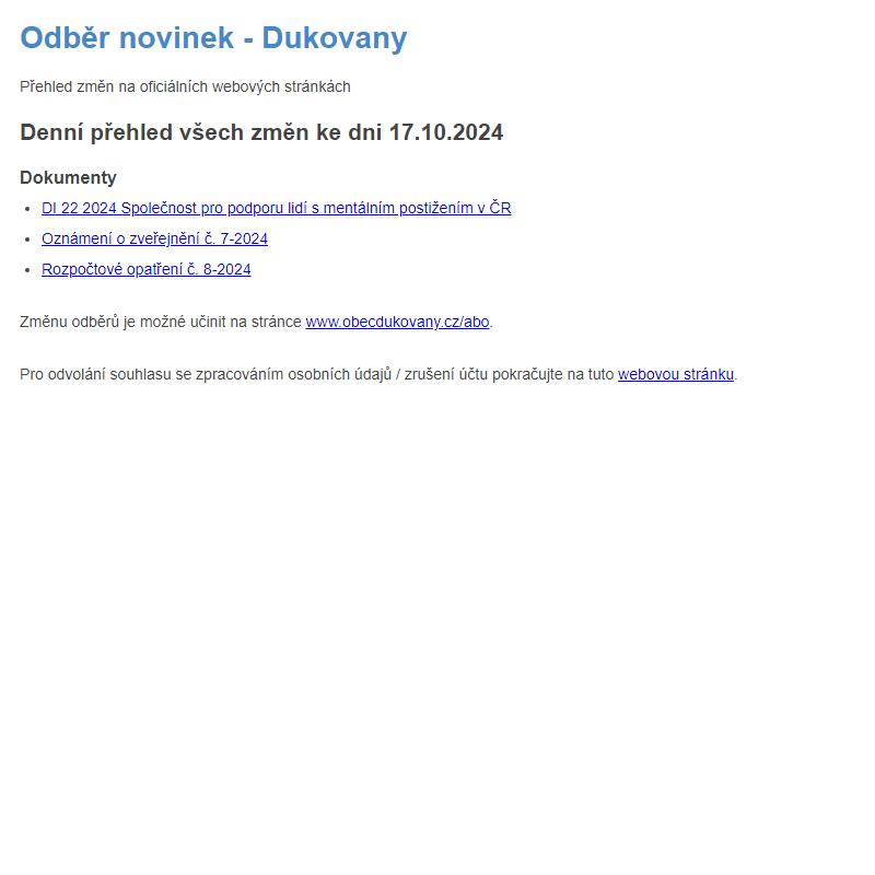 Odběr novinek ze dne 17.10.2024